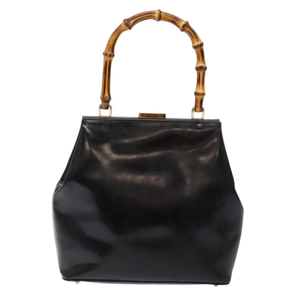 GUCCI Bamboo Hand Bag Leather Black Gold 000 781 0295 Auth 134179
