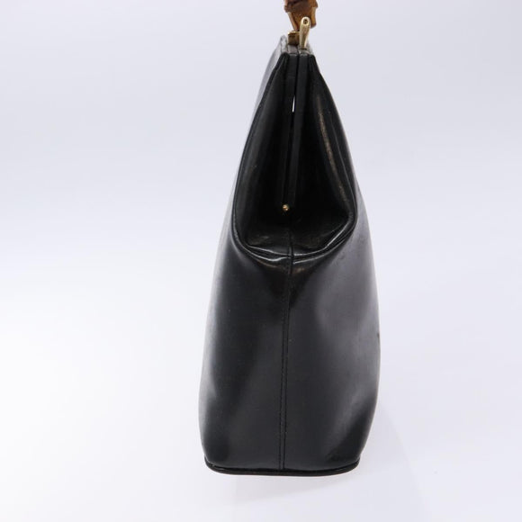 GUCCI Bamboo Hand Bag Leather Black Gold 000 781 0295 Auth 134179