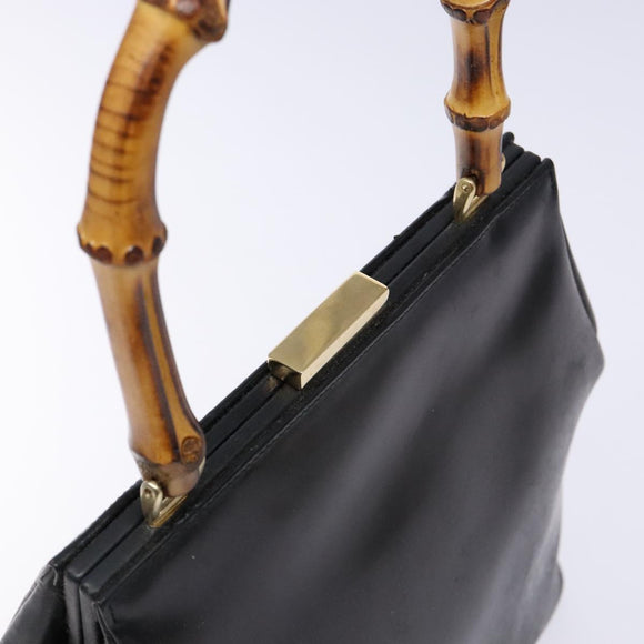 GUCCI Bamboo Hand Bag Leather Black Gold 000 781 0295 Auth 134179