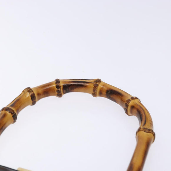GUCCI Bamboo Hand Bag Leather Black Gold 000 781 0295 Auth 134179