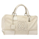 LOEWE Anagram Amazona 36 Hand Bag Leather White Silver Auth 134180-1