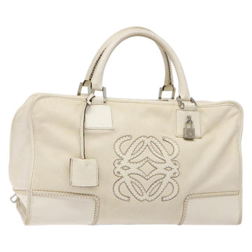 LOEWE Anagram Amazona 36 Hand Bag Leather White Silver Auth 134180
