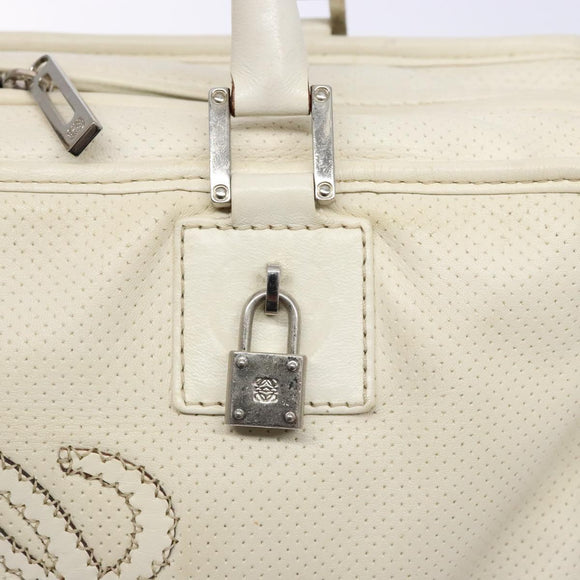 LOEWE Anagram Amazona 36 Hand Bag Leather White Silver Auth 134180