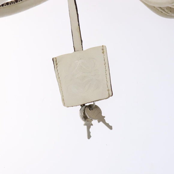 LOEWE Anagram Amazona 36 Hand Bag Leather White Silver Auth 134180