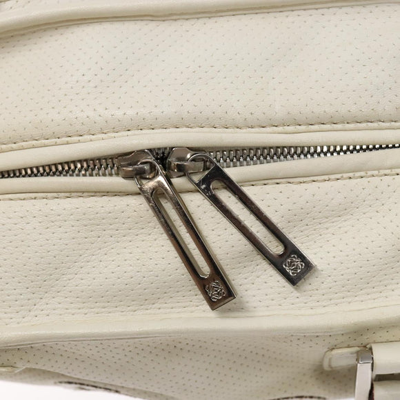 LOEWE Anagram Amazona 36 Hand Bag Leather White Silver Auth 134180