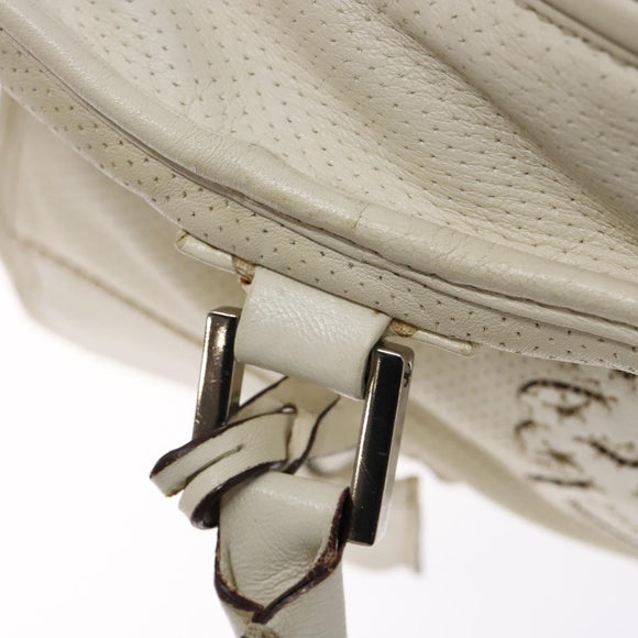 LOEWE Anagram Amazona 36 Hand Bag Leather White Silver Auth 134180