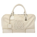 LOEWE Anagram Amazona 36 Hand Bag Leather White Silver Auth 134180-13