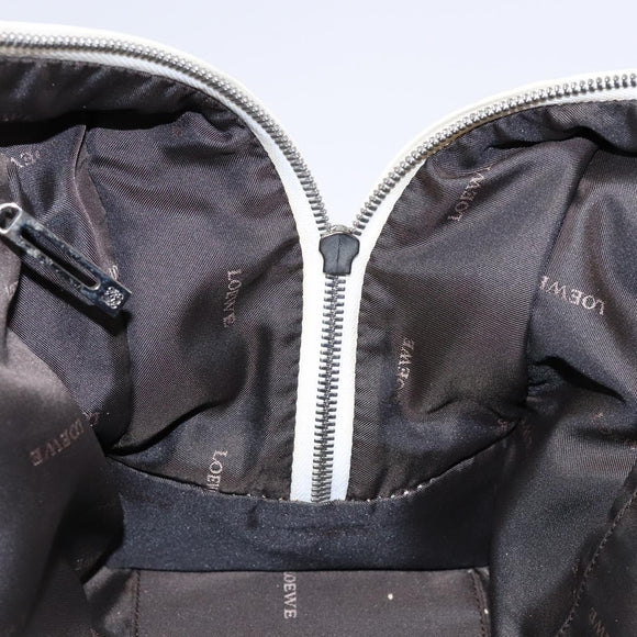 LOEWE Anagram Amazona 36 Hand Bag Leather White Silver Auth 134180