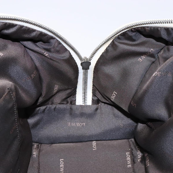 LOEWE Anagram Amazona 36 Hand Bag Leather White Silver Auth 134180