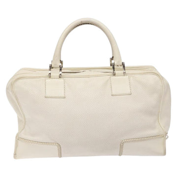 LOEWE Anagram Amazona 36 Hand Bag Leather White Silver Auth 134180 - 0