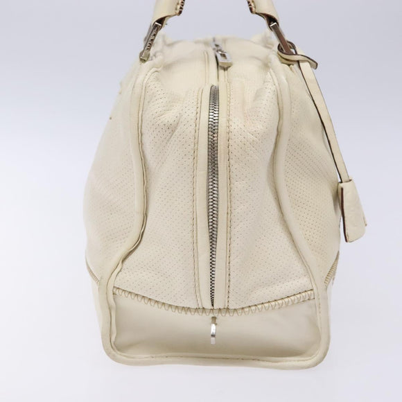 LOEWE Anagram Amazona 36 Hand Bag Leather White Silver Auth 134180