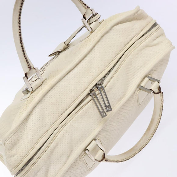 LOEWE Anagram Amazona 36 Hand Bag Leather White Silver Auth 134180