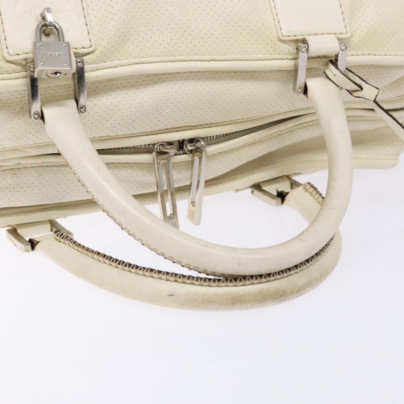 LOEWE Anagram Amazona 36 Hand Bag Leather White Silver Auth 134180