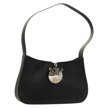 Salvatore Ferragamo Gancini Shoulder Bag Leather Black Silver Auth 134181