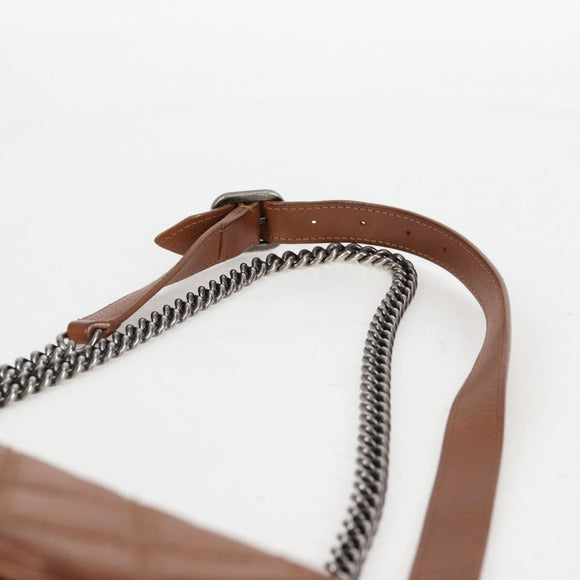 CHANEL Matelasse 25 Chain Shoulder Bag Leather Brown Silver CC Auth 134215