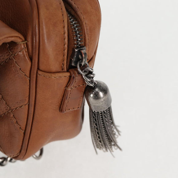 CHANEL Matelasse 25 Chain Shoulder Bag Leather Brown Silver CC Auth 134215