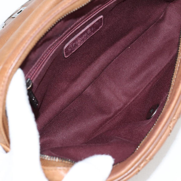 CHANEL Matelasse 25 Chain Shoulder Bag Leather Brown Silver CC Auth 134215