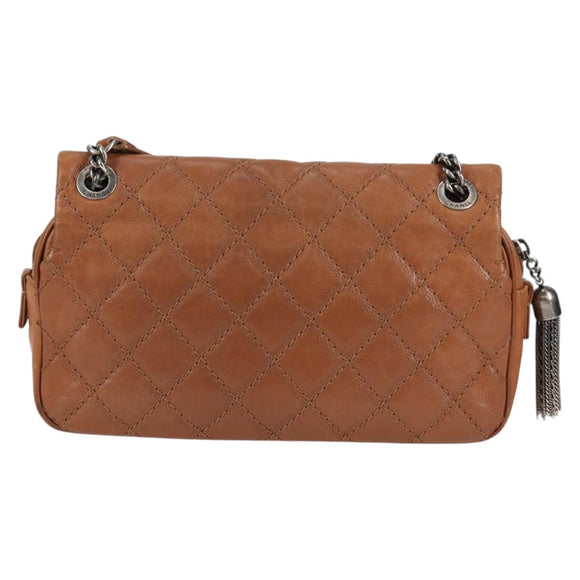 CHANEL Matelasse 25 Chain Shoulder Bag Leather Brown Silver CC Auth 134215
