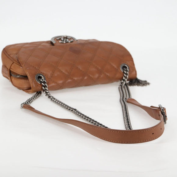 CHANEL Matelasse 25 Chain Shoulder Bag Leather Brown Silver CC Auth 134215