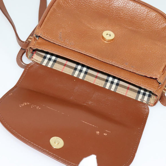 Burberrys Shoulder Bag Leather Brown Gold Auth 134218