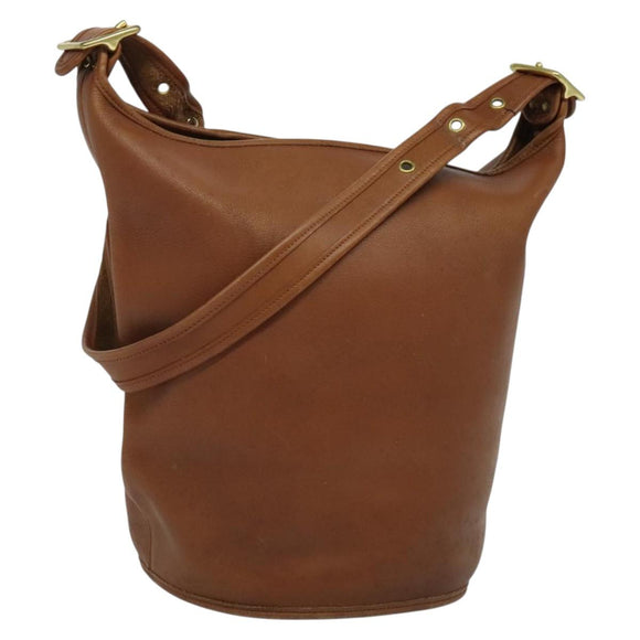 Coach Shoulder Bag Leather Brown Gold Auth 134219