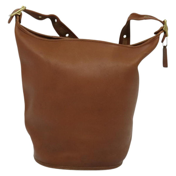 Coach Shoulder Bag Leather Brown Gold Auth 134219