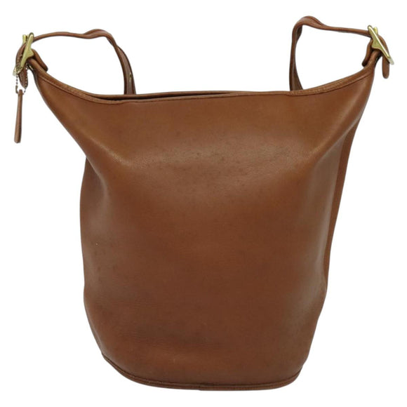 Coach Shoulder Bag Leather Brown Gold Auth 134219