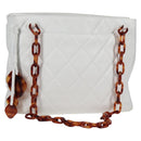 CHANEL Matelasse Chain Shoulder Bag Lamb Skin White CC Auth 134221-1