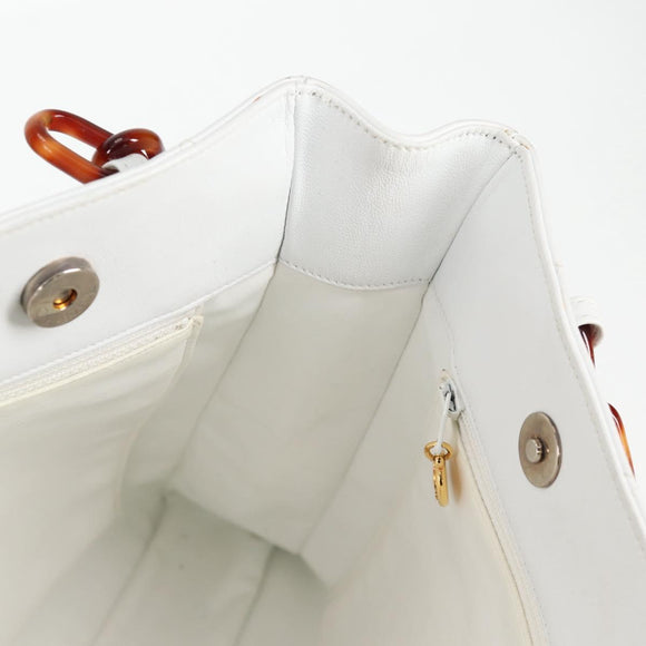 CHANEL Matelasse Chain Shoulder Bag Lamb Skin White CC Auth 134221