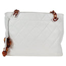CHANEL Matelasse Chain Shoulder Bag Lamb Skin White CC Auth 134221-13
