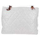 CHANEL Matelasse Chain Shoulder Bag Lamb Skin White CC Auth 134221-2