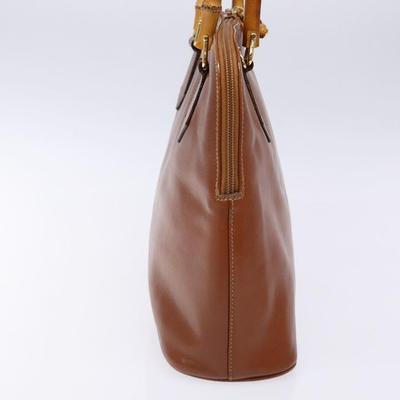 GUCCI Bamboo Hand Bag Leather Brown Gold 000 1186 0289 Auth 134226