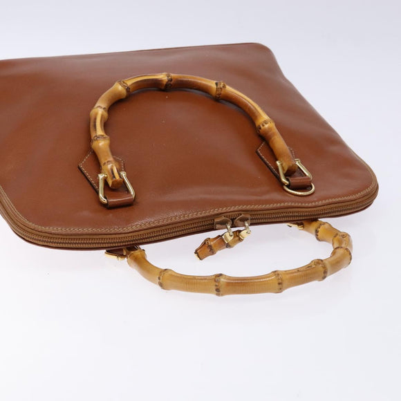 GUCCI Bamboo Hand Bag Leather Brown Gold 000 1186 0289 Auth 134226