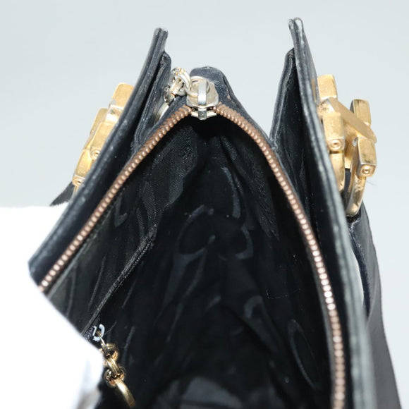 Salvatore Ferragamo Gancini Shoulder Bag Leather Black Gold Auth 134227