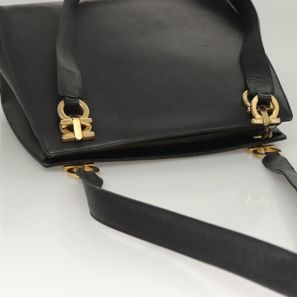 Salvatore Ferragamo Gancini Shoulder Bag Leather Black Gold Auth 134227