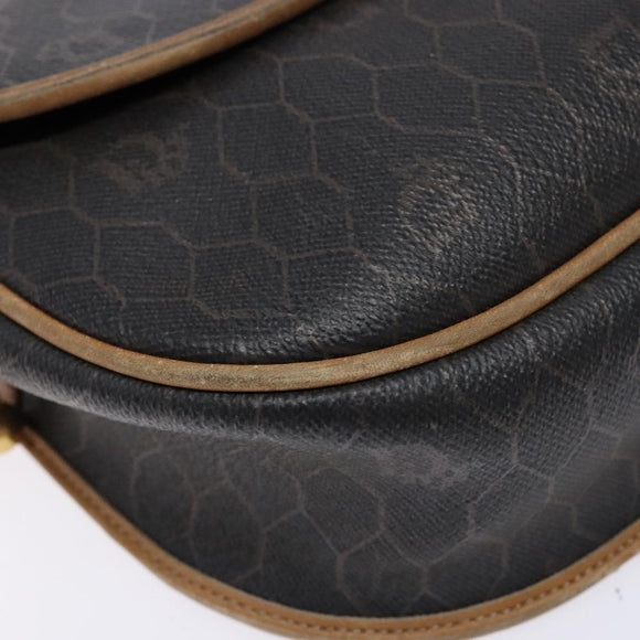 Christian Dior Honeycomb Canvas Shoulder Bag PVC Black Gold Auth 134233