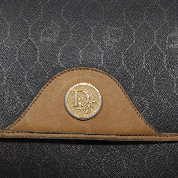 Christian Dior Honeycomb Canvas Shoulder Bag PVC Black Gold Auth 134233