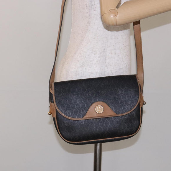 Christian Dior Honeycomb Canvas Shoulder Bag PVC Black Gold Auth 134233