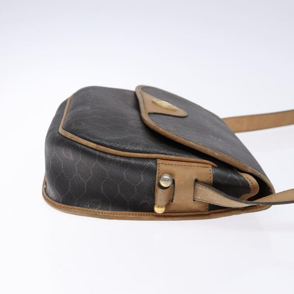 Christian Dior Honeycomb Canvas Shoulder Bag PVC Black Gold Auth 134233