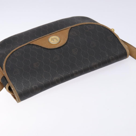 Christian Dior Honeycomb Canvas Shoulder Bag PVC Black Gold Auth 134233