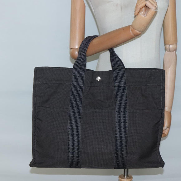 HERMES Her Line MM Hand Bag Canvas Gray Auth 134245