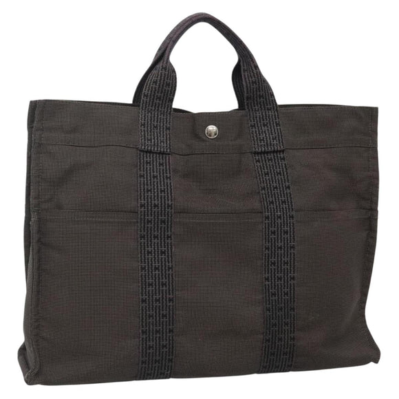 HERMES Her Line MM Hand Bag Canvas Gray Auth 134245
