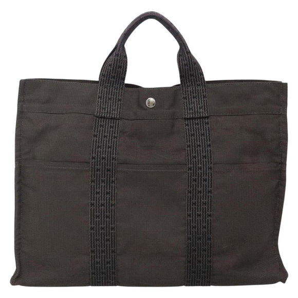 HERMES Her Line MM Hand Bag Canvas Gray Auth 134245