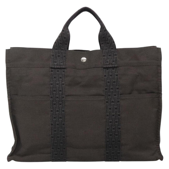 HERMES Her Line MM Hand Bag Canvas Gray Auth 134245