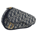 Christian Dior Trotter Canvas Saddle Pouch Navy Gold Auth 134254V-1
