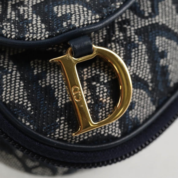 Christian Dior Trotter Canvas Saddle Pouch Navy Gold Auth 134254V