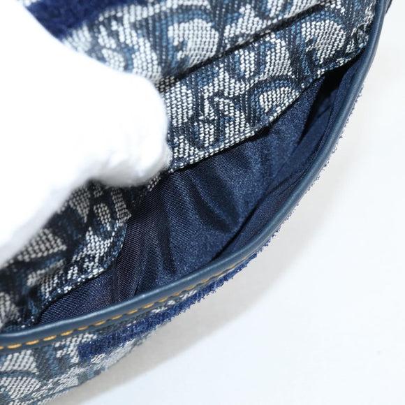 Christian Dior Trotter Canvas Saddle Pouch Navy Gold Auth 134254V