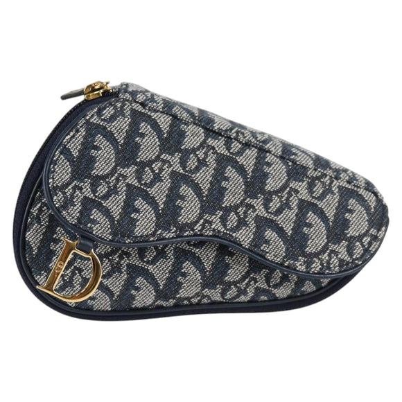 Christian Dior Trotter Canvas Saddle Pouch Navy Gold Auth 134254V