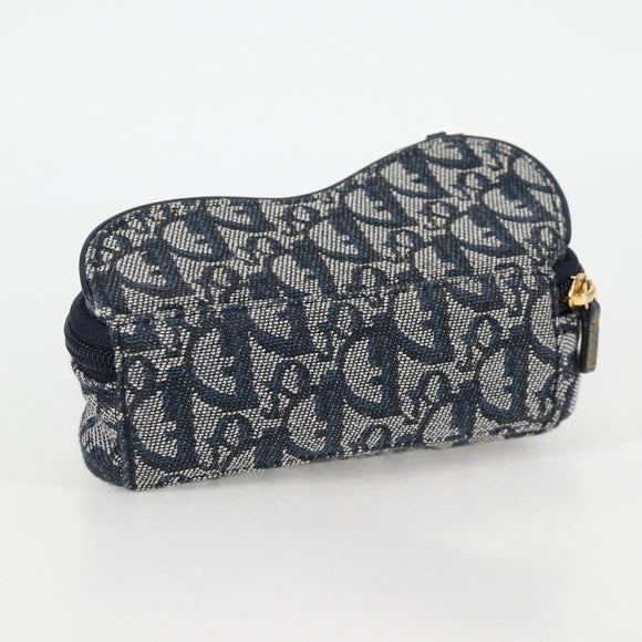 Christian Dior Trotter Canvas Saddle Pouch Navy Gold Auth 134254V