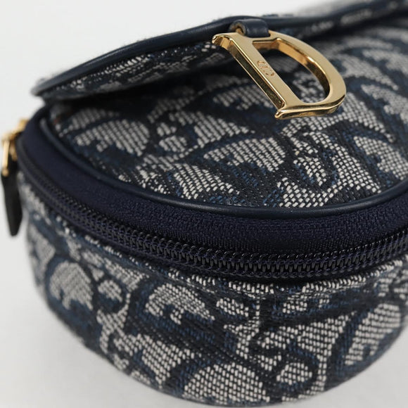 Christian Dior Trotter Canvas Saddle Pouch Navy Gold Auth 134254V